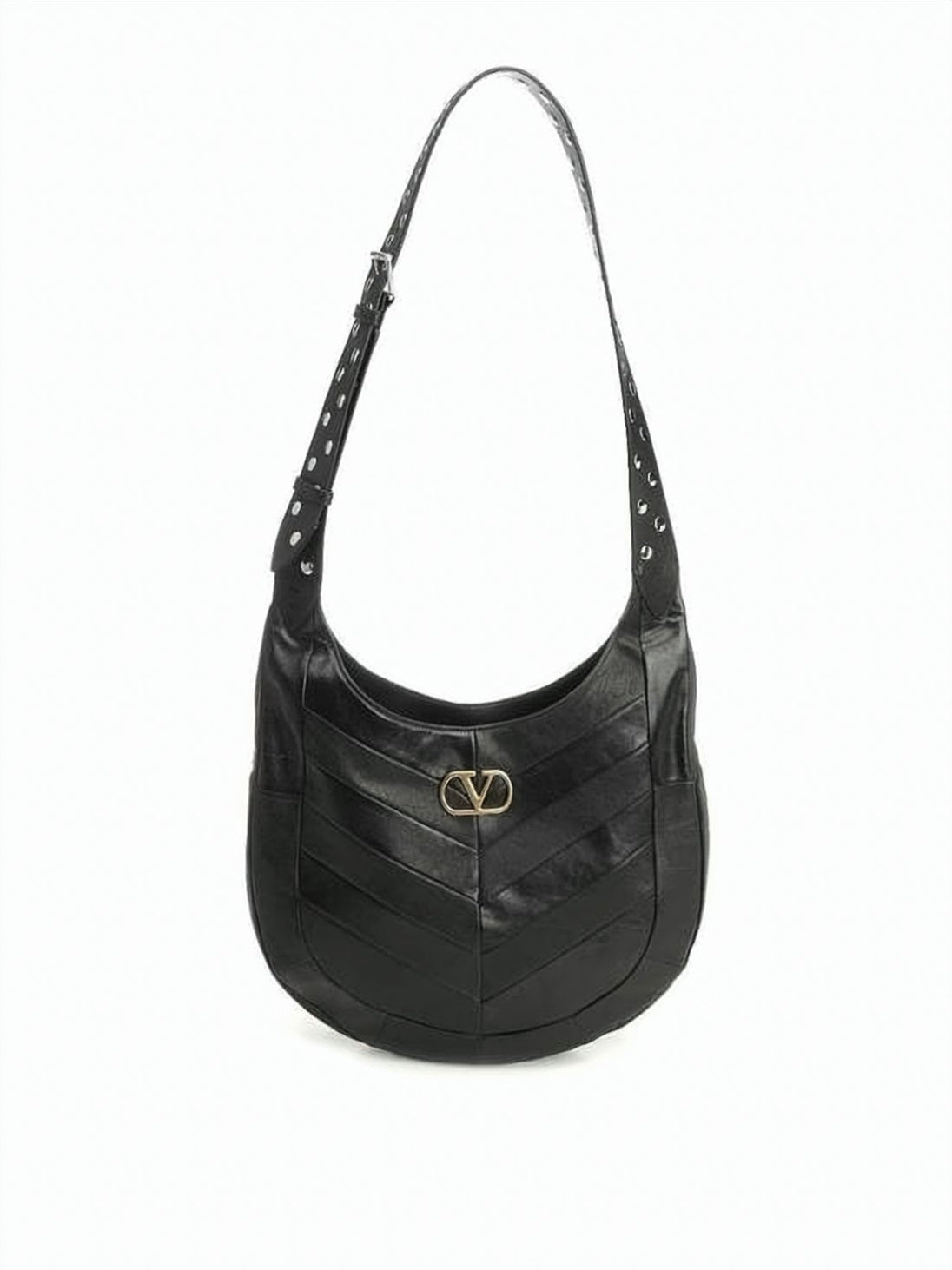 Black Cow Leather Chevron Crossbody Bag