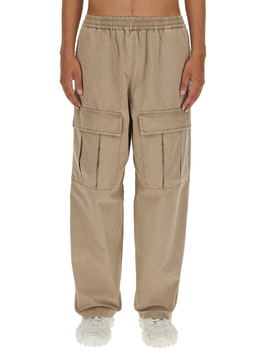 Relaxed Fit Beige Casual Pants With Elastic Waistband