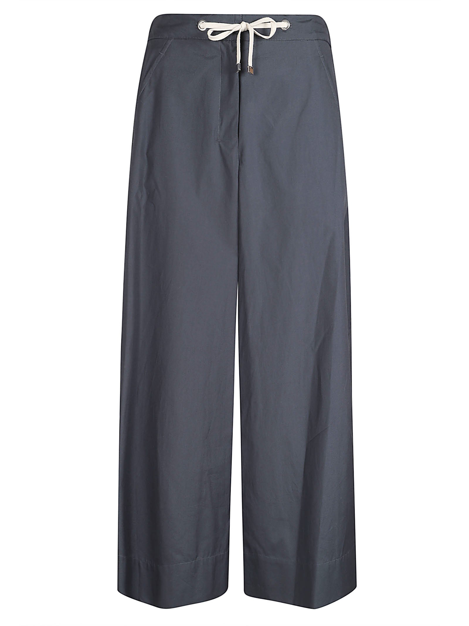 Cropped Wide-Leg Trousers with Drawstring Waistband and Side Pockets