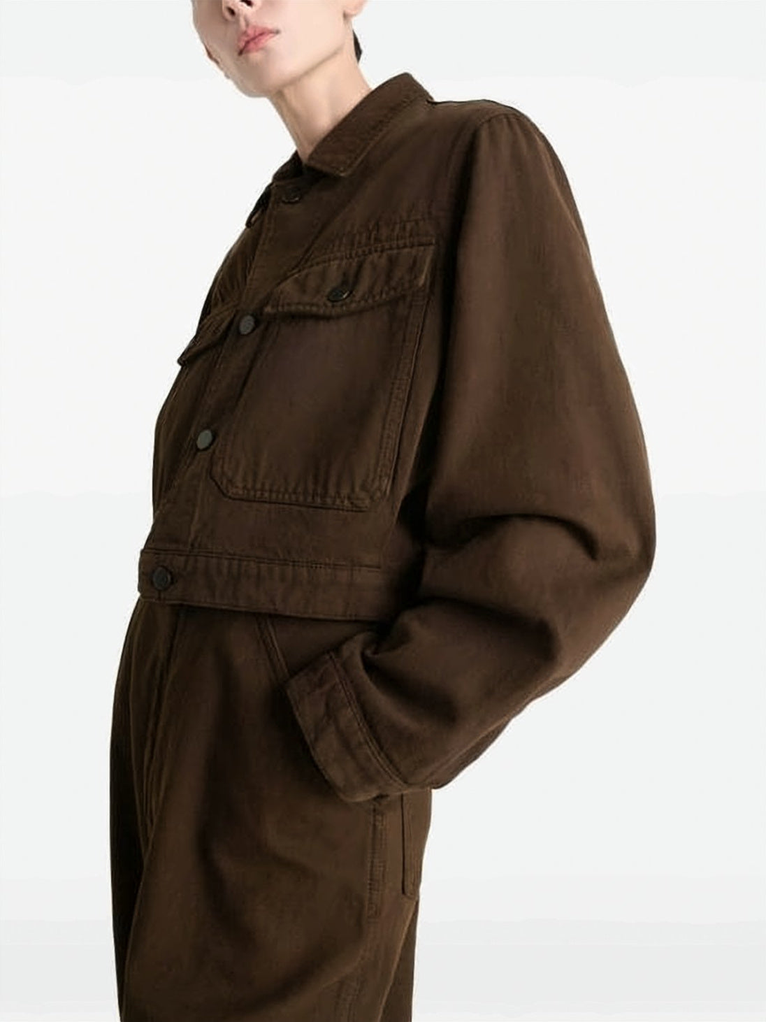 Cropped Boxy Jacket in Heavy Broken Twill Cotton