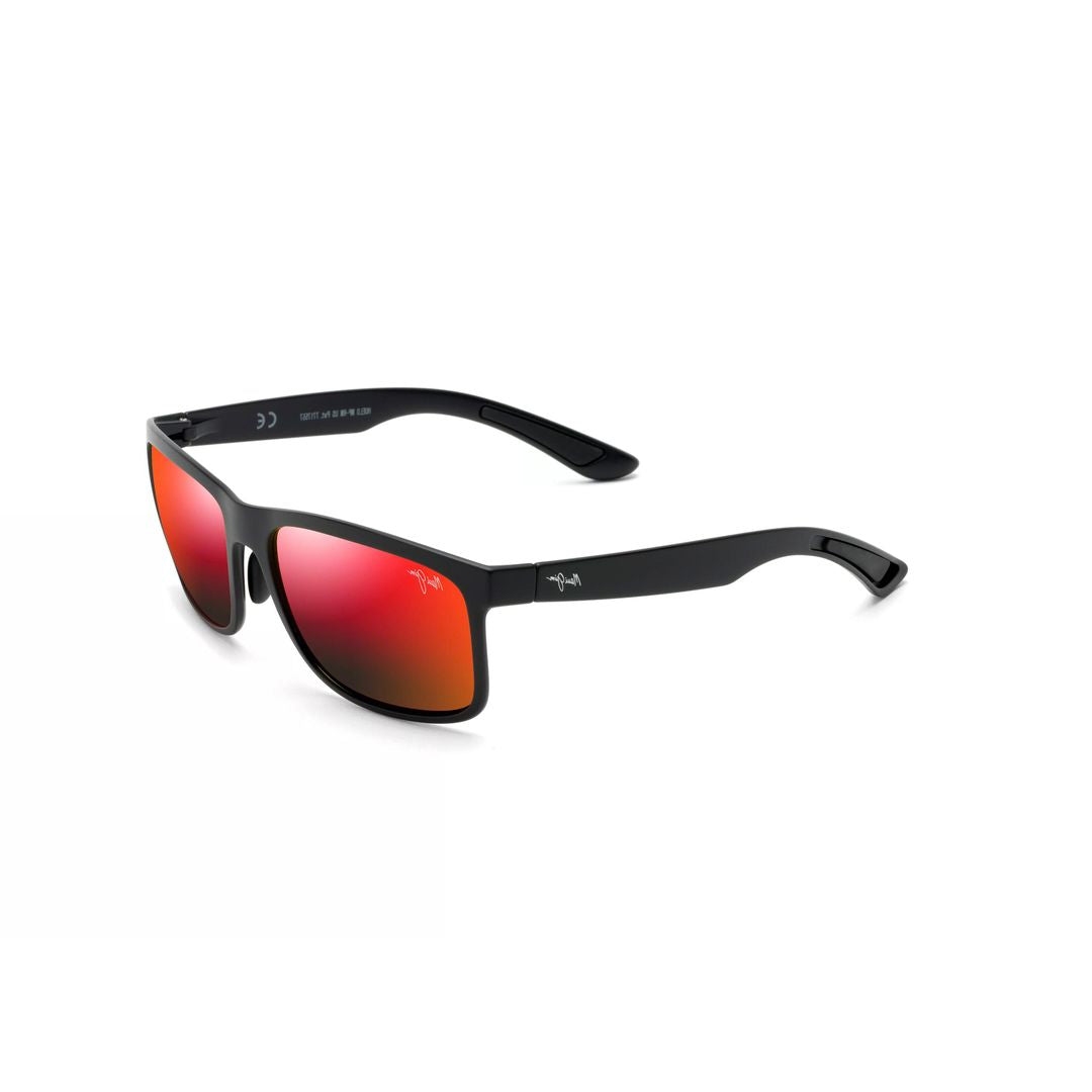 Huelo Rectangular Frame Sunglasses with Red Mirrored Lenses
