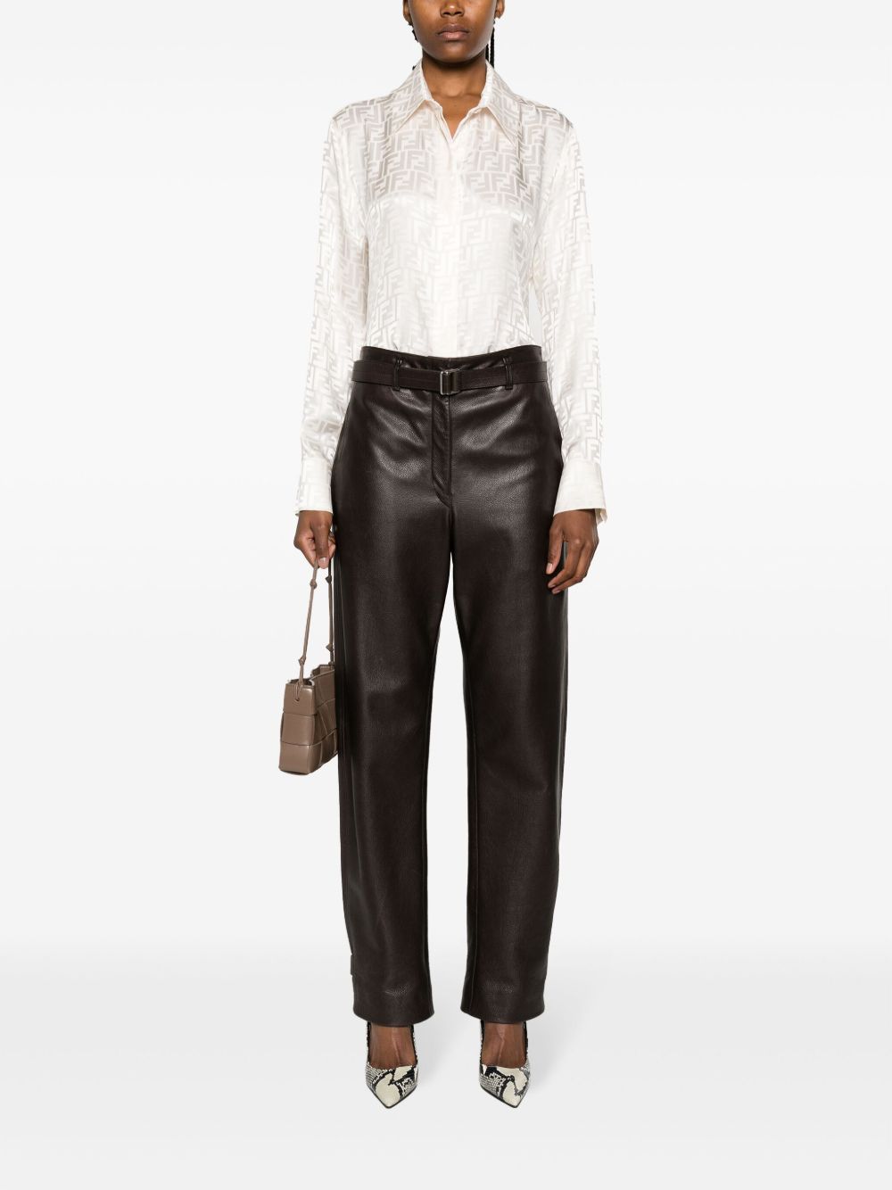 White Jacquard Shirt With Tonal Monogram Design