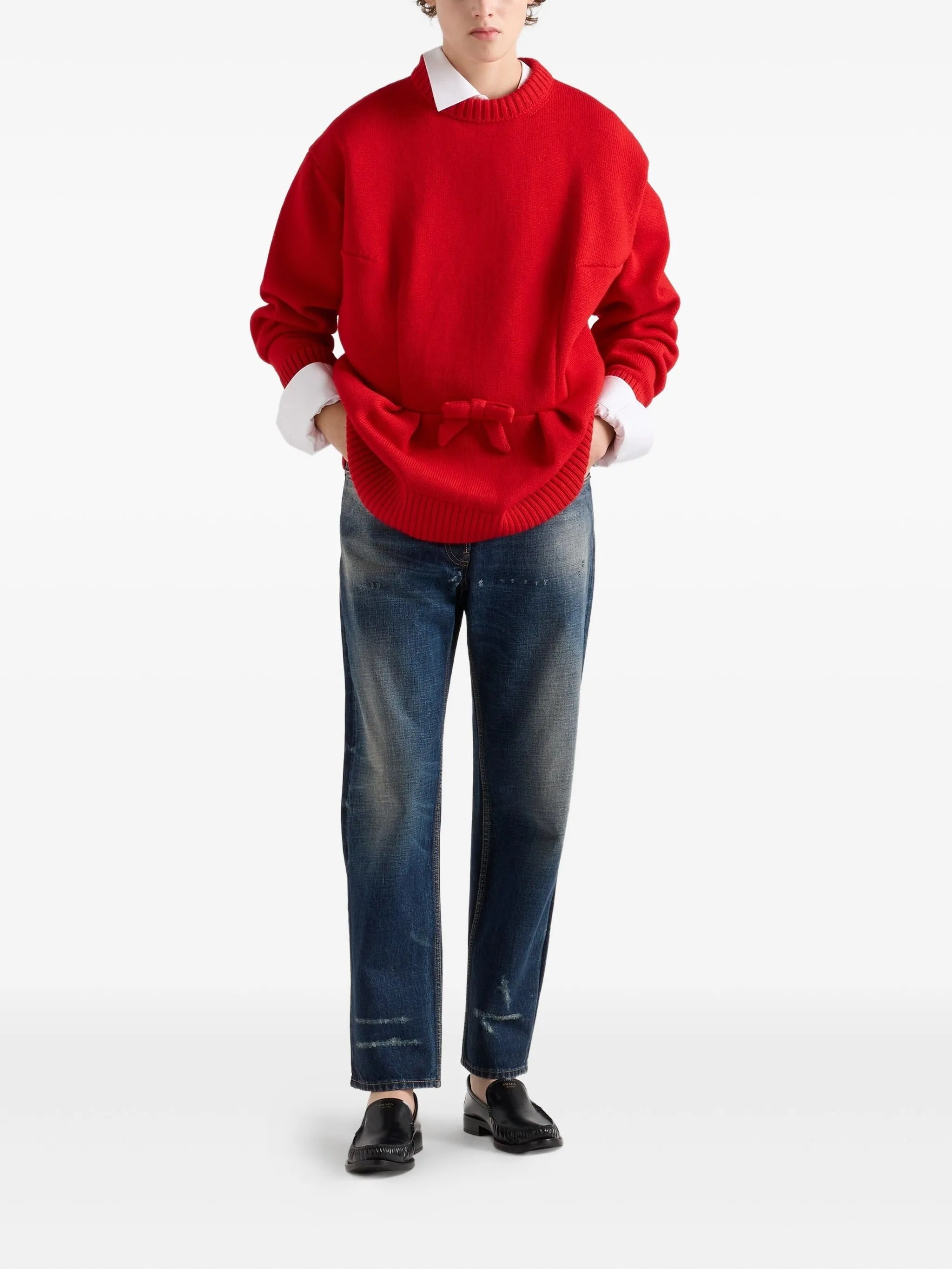 Vibrant Red Relaxed-Fit Knit Sweater
