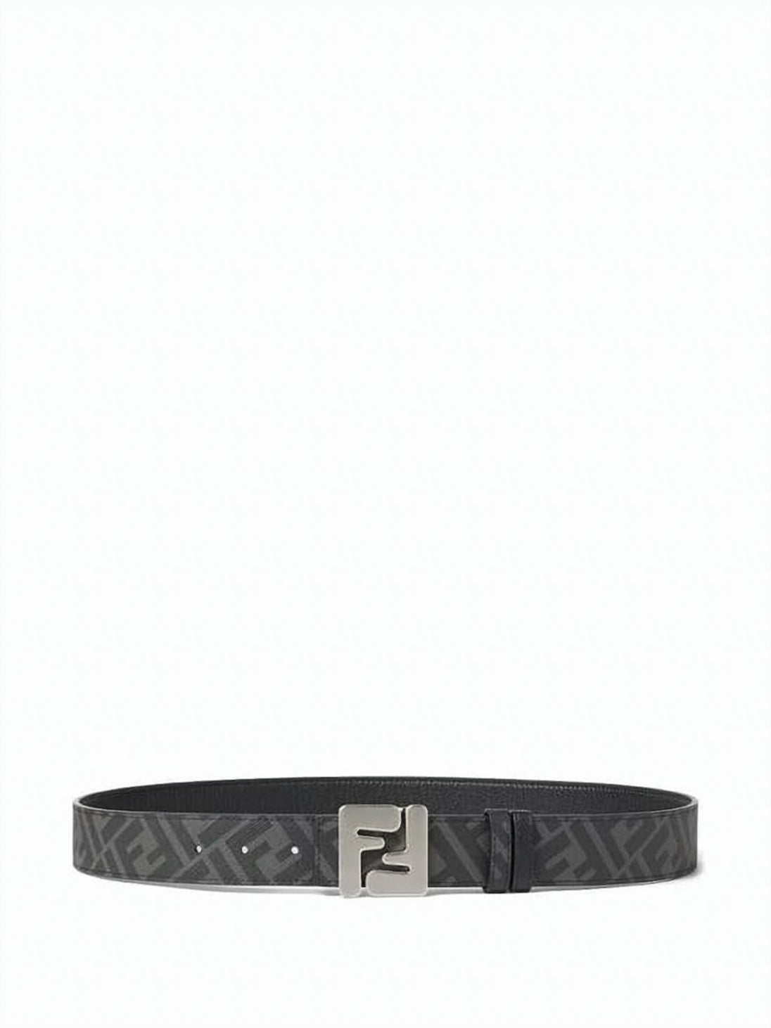 Textured Black Calf Leather Fendi Belt With Geometric Buckle