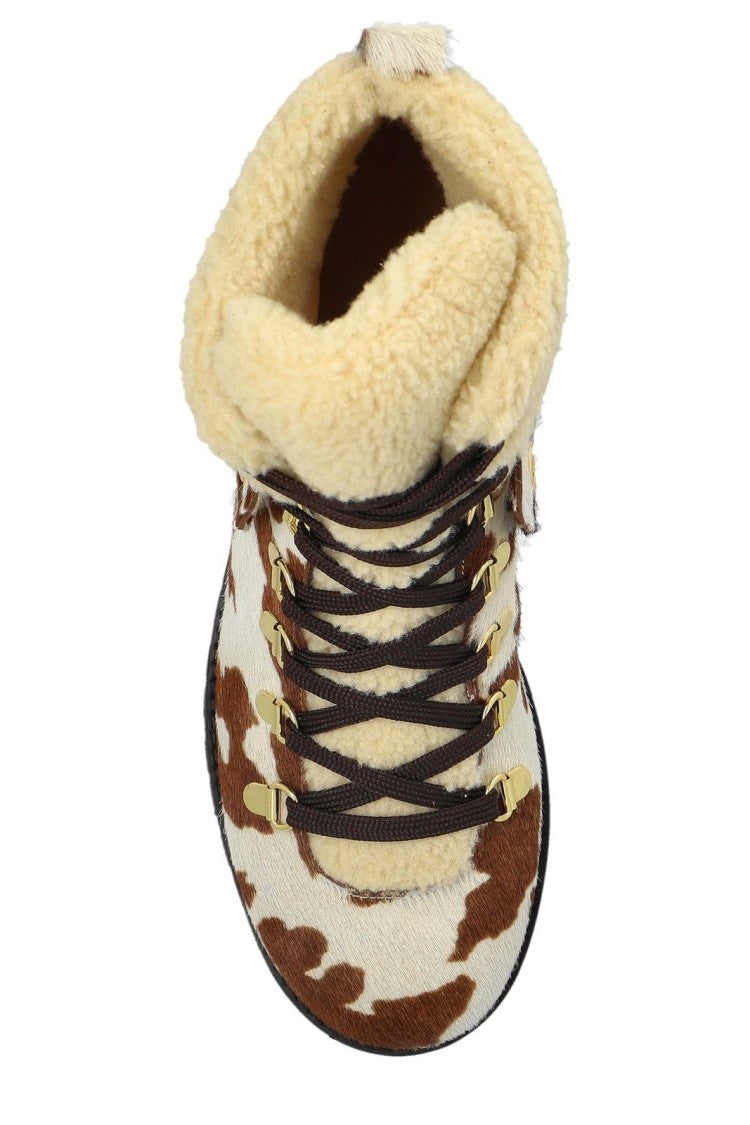 Calfskin And Wool Boots With Gold Eyelets
