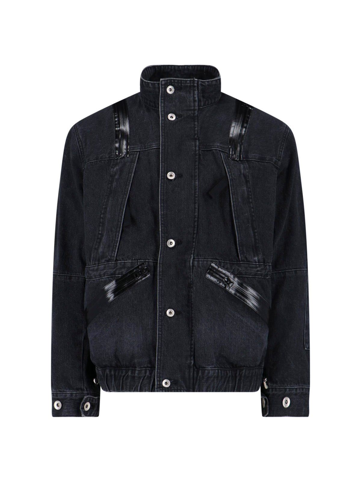 Structured Black Jacket With High Collar And Zipper Closure