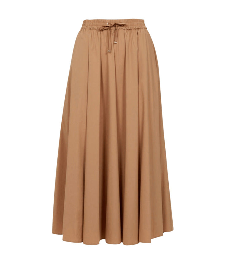 Camel Midi Skirt with Elastic Waistband