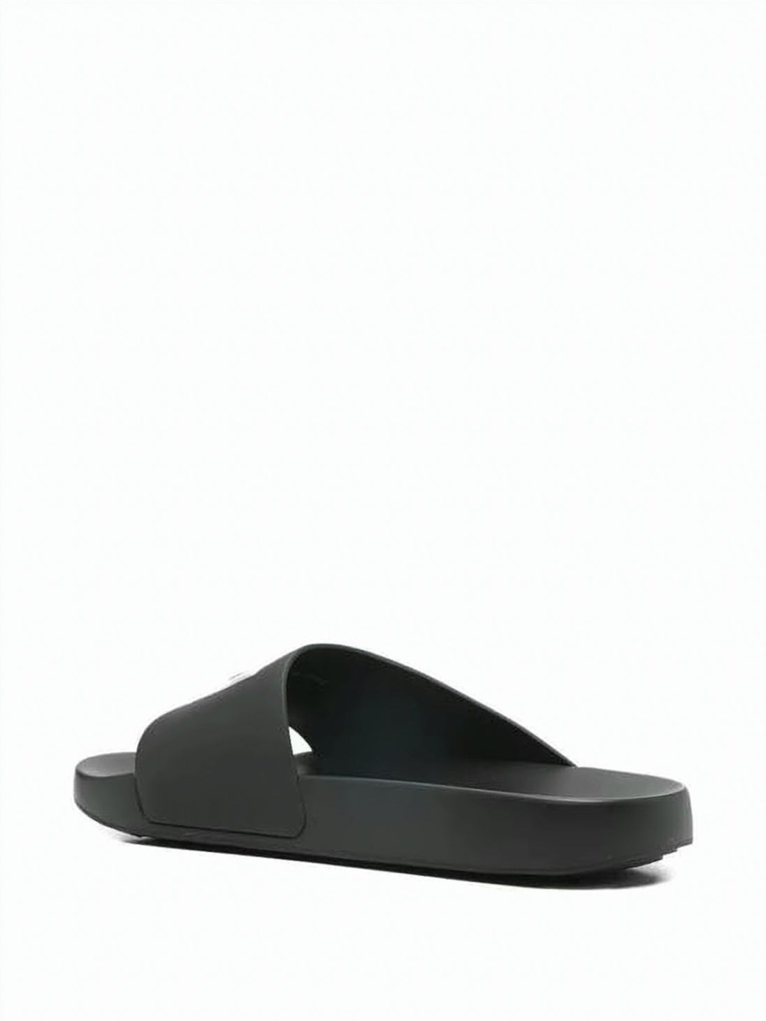 Black Matte-Finish Logo Patch Slide Sandals
