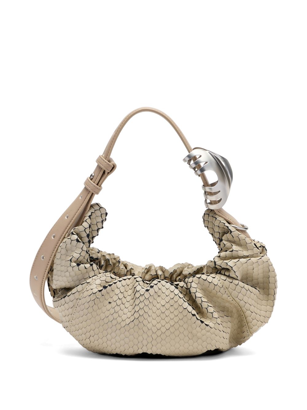 Textured Ruched Beige Handbag