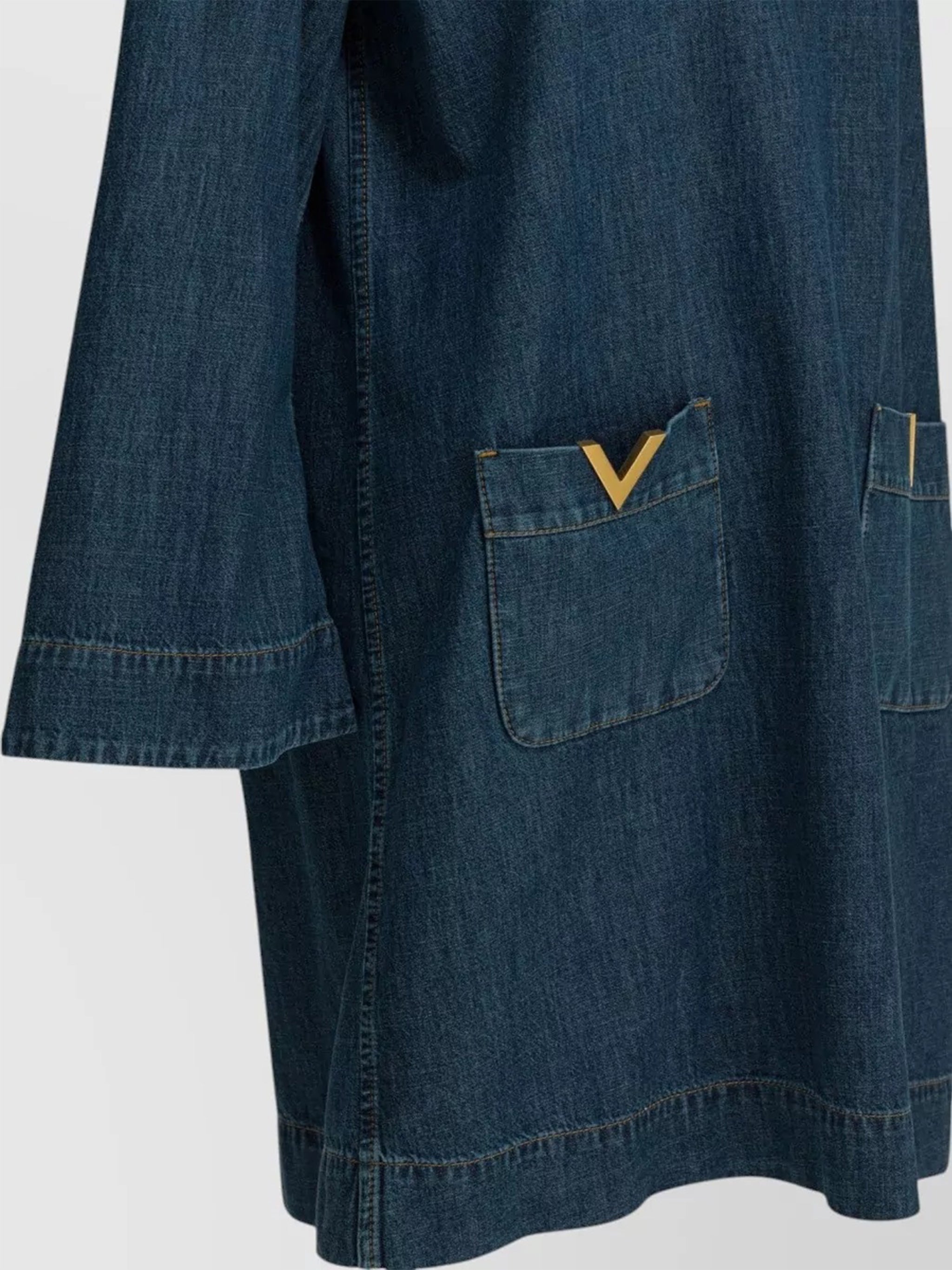 Indigo V-Notch Neckline Denim Tunic Dress