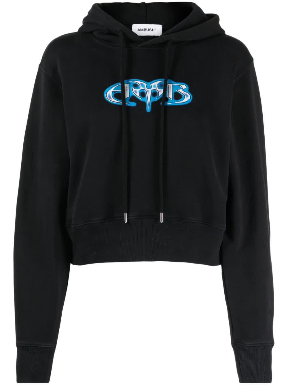 Black Amb Graphic Cropped Cotton Hoodie