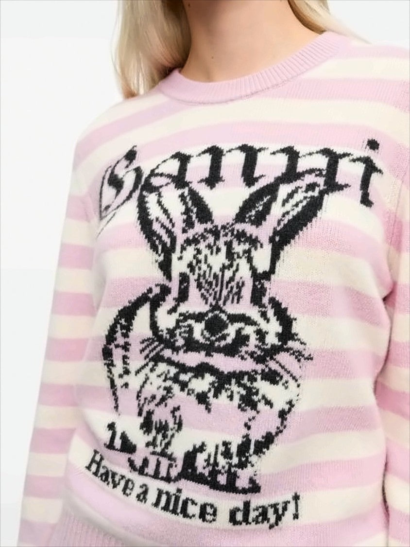 Playful Pastel Knit Sweater With Bunny Graphic