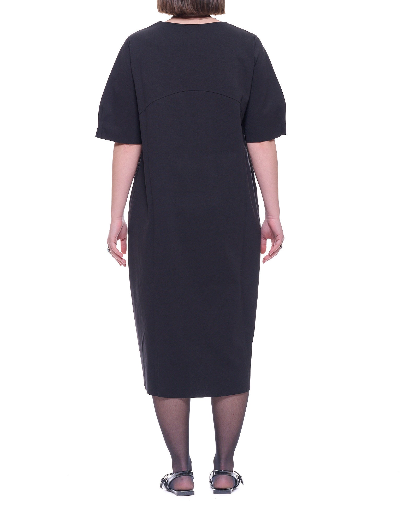 Long Crew Neck Cotton Blend Dress