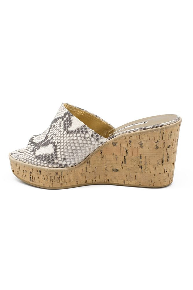 Python-Patterned Platform Mules With Cork Wedge Sole