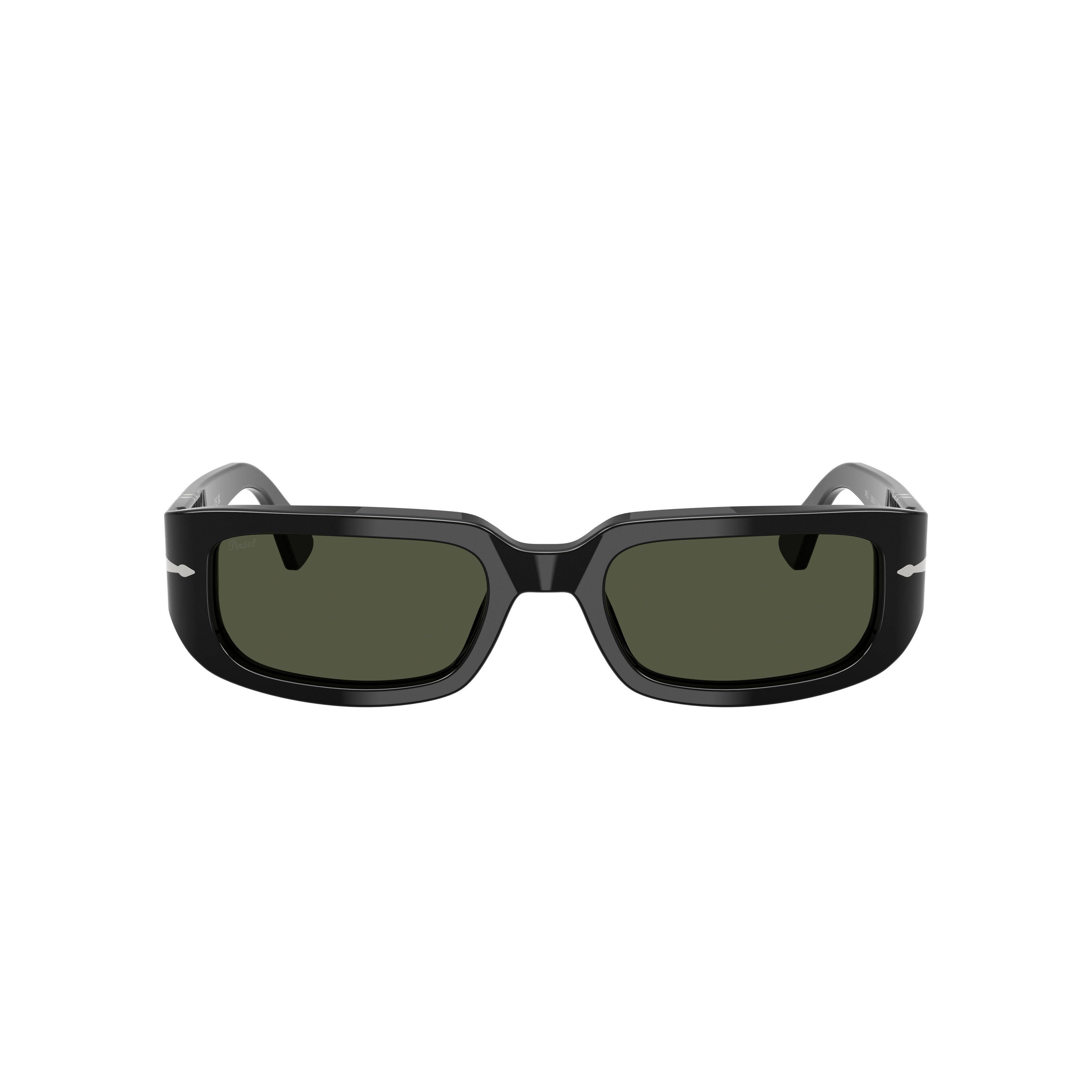 0po3385s Rectangular Black Acetate Sunglasses with Silver Accents