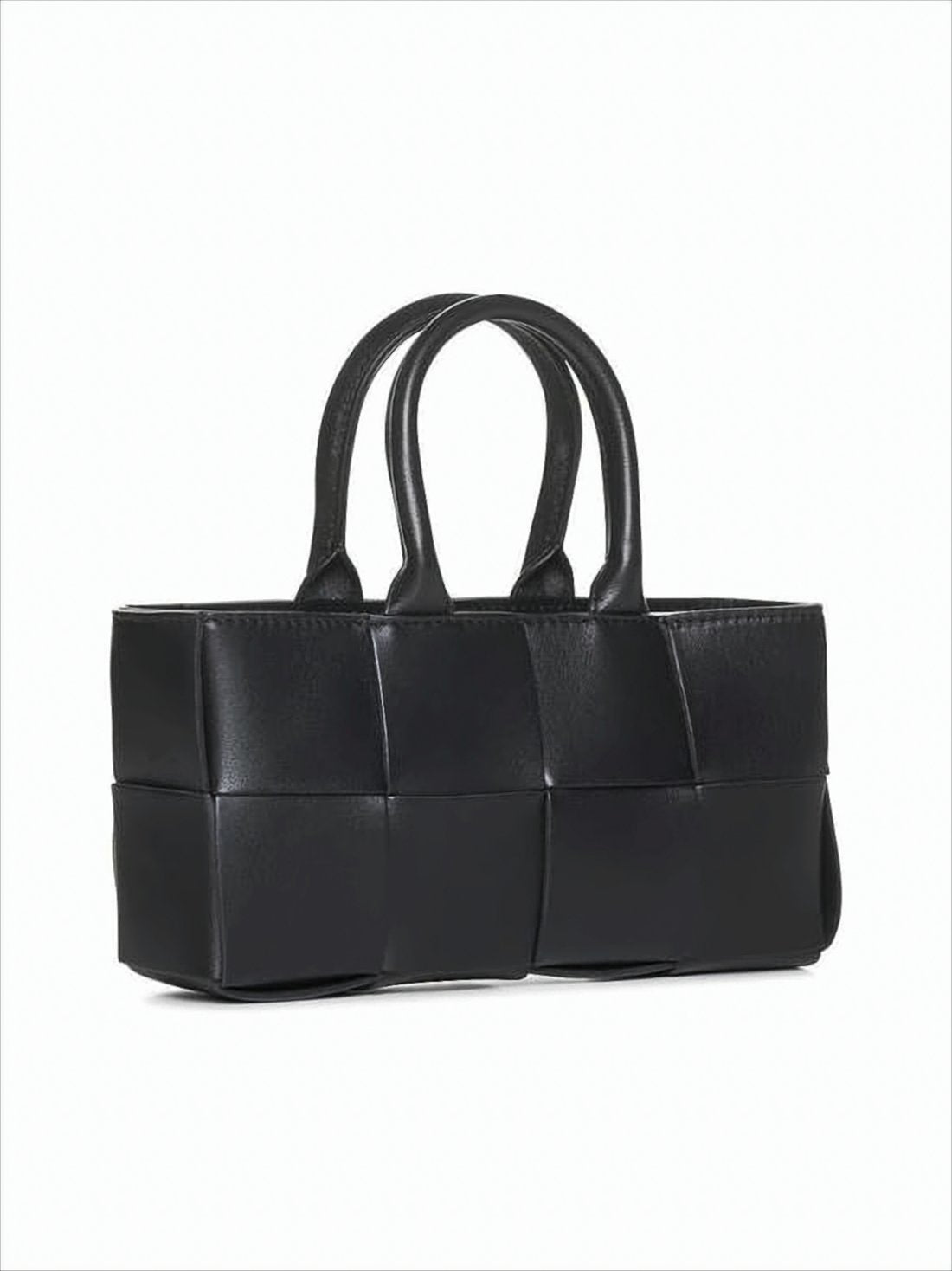 Rectangular Woven Black Lambskin Tote Bag