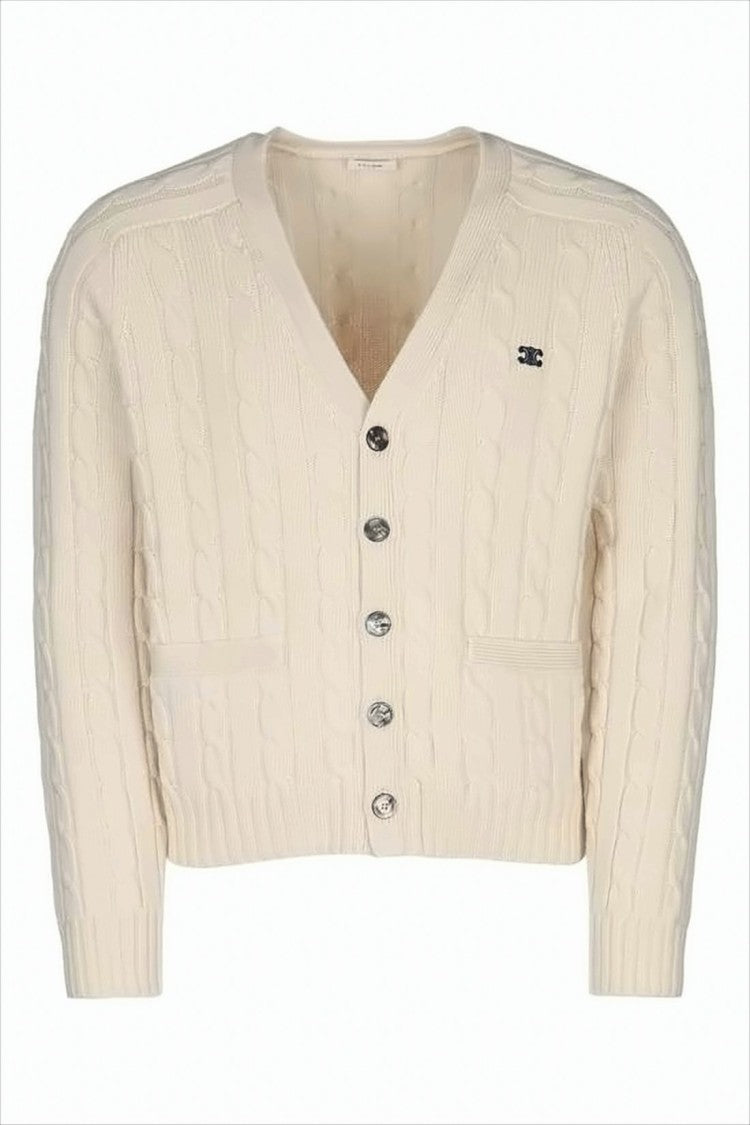 Cropped Cable Knit Cardigan with Suede Elbow Patches