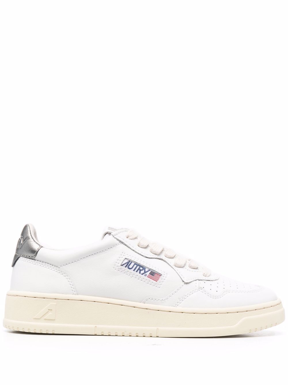Round Toe Perforated White Leather Sneakers