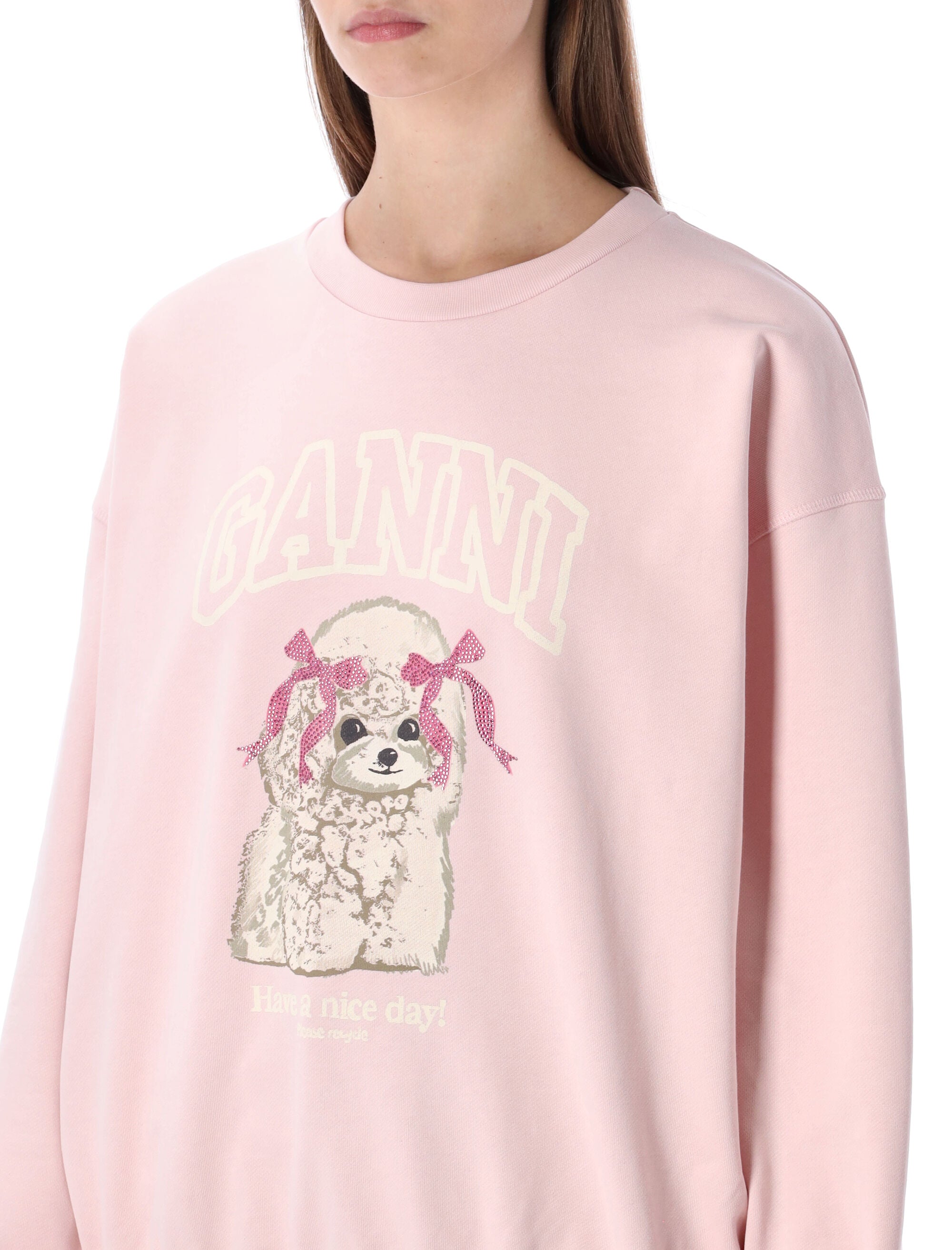 Playful Poodle Graphic Sweatshirt with Ribbed Trims