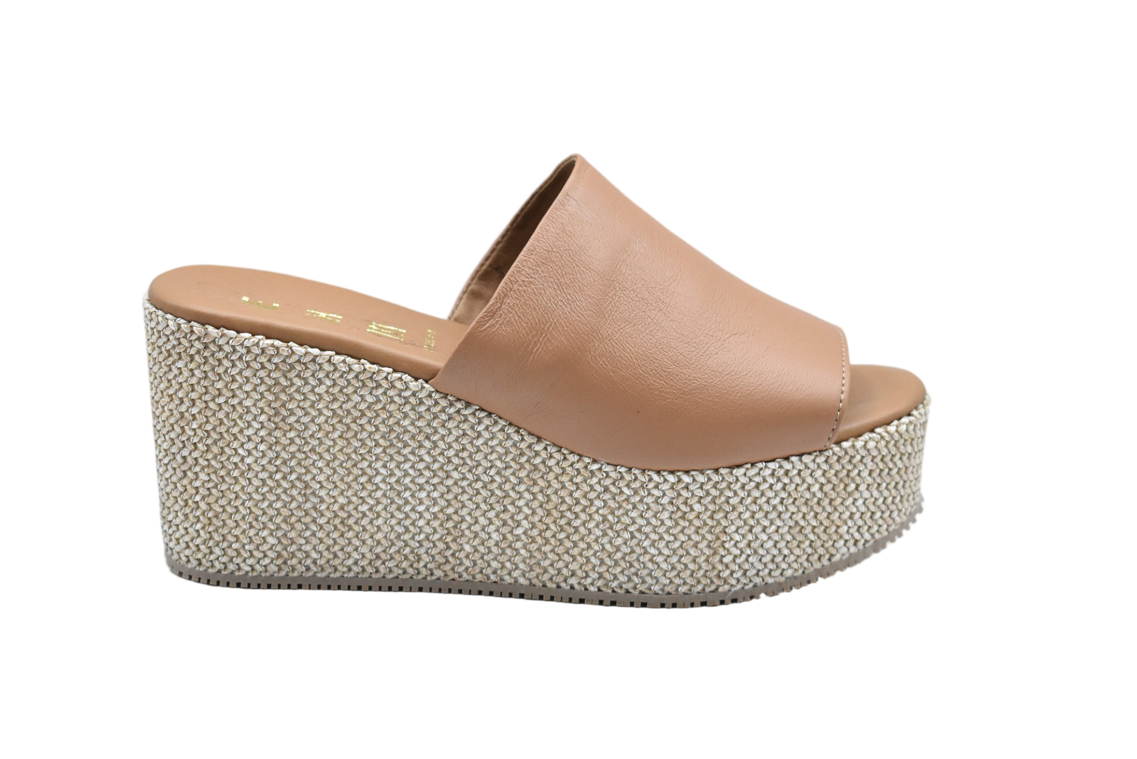 Woven-Texture Tan Platform Sandals With Open-Toe Design
