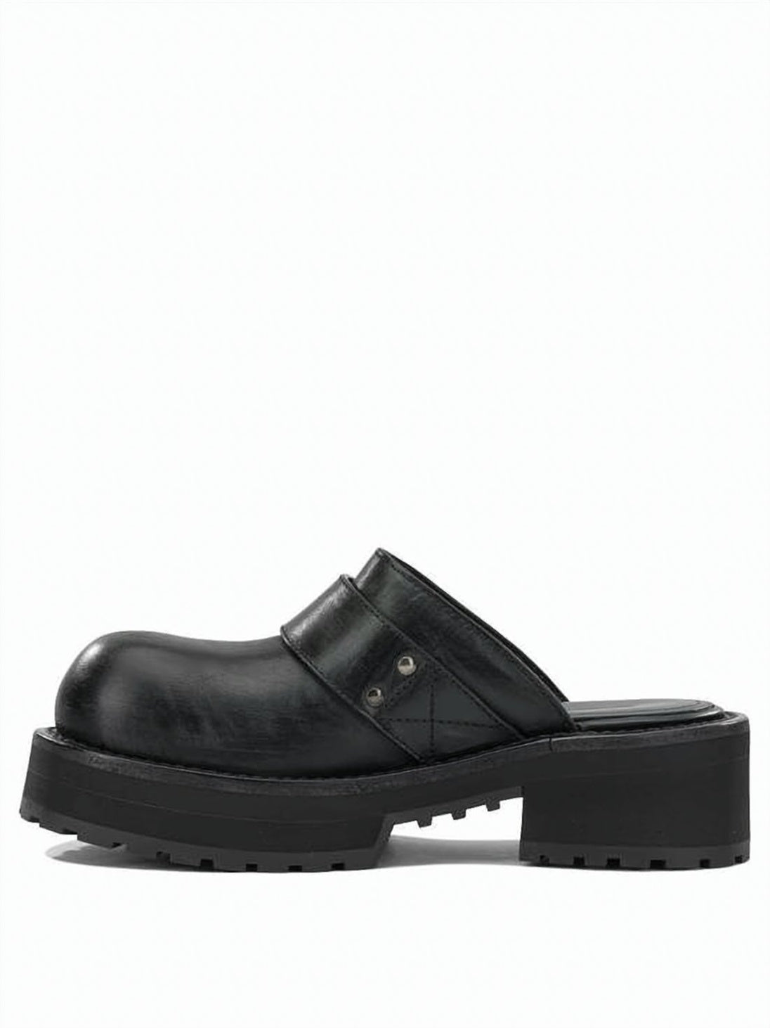Black Chunky Sole Buckle Leather Mules