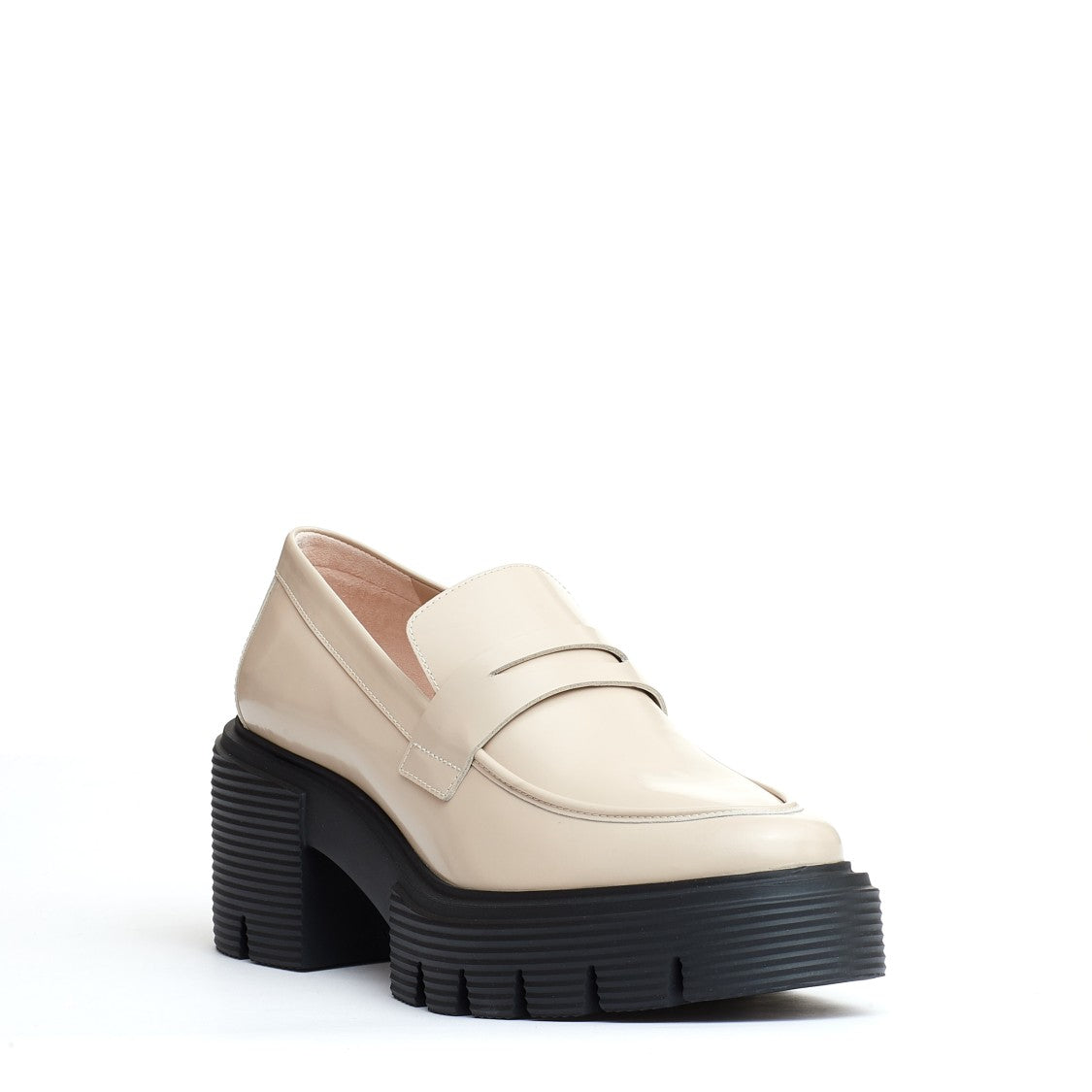 Beige Leather Moccasin Rubber Sole