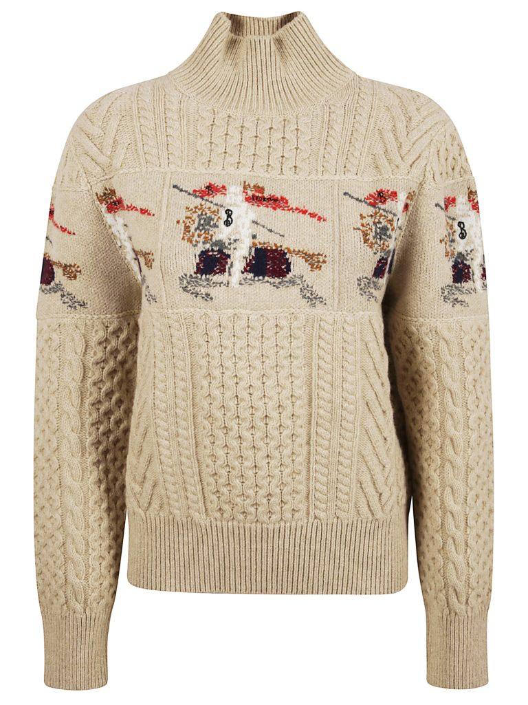 Cable Knit Sweater With Embroidered Design