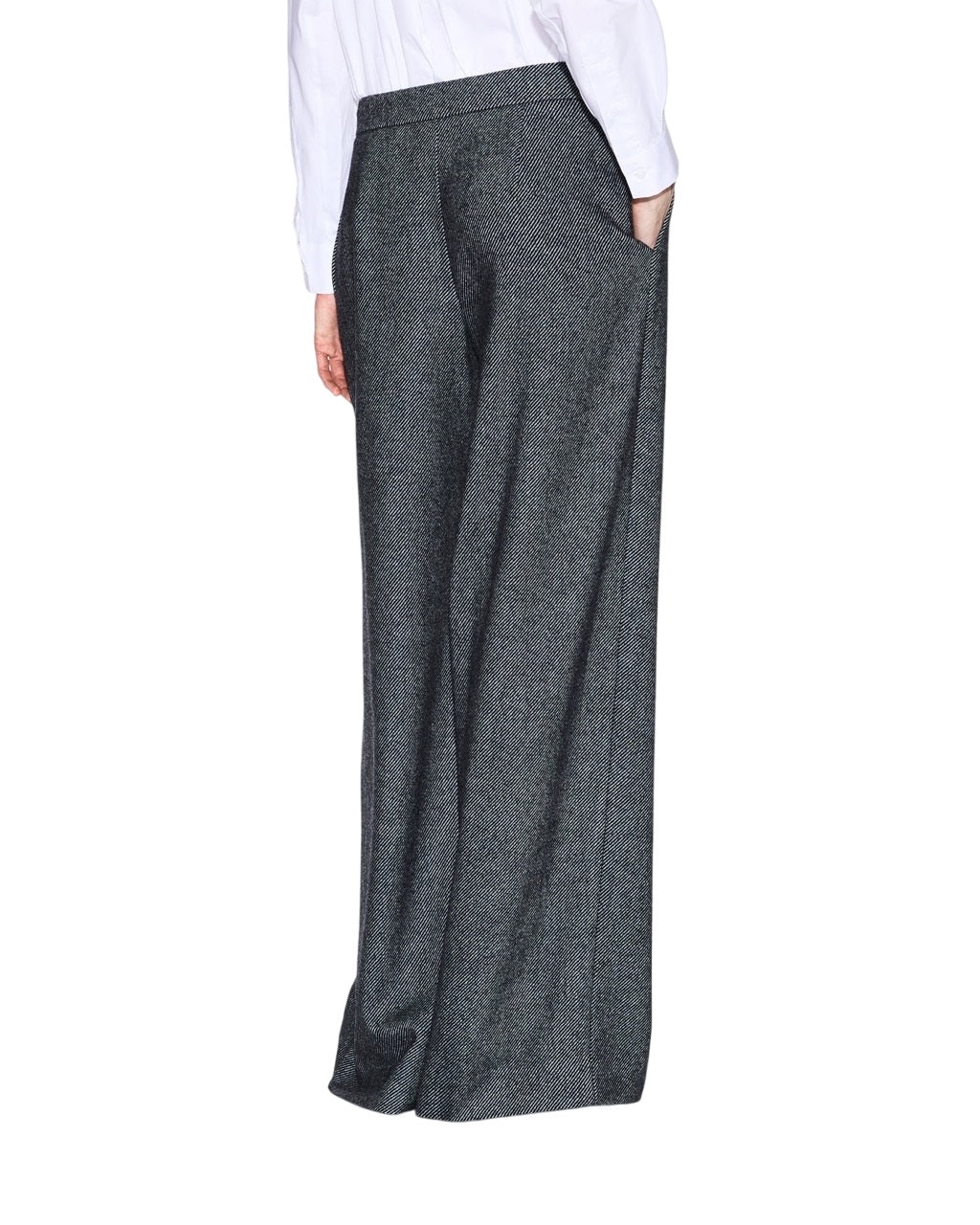 High-Waisted Wool Blend Pants With Front Pleats