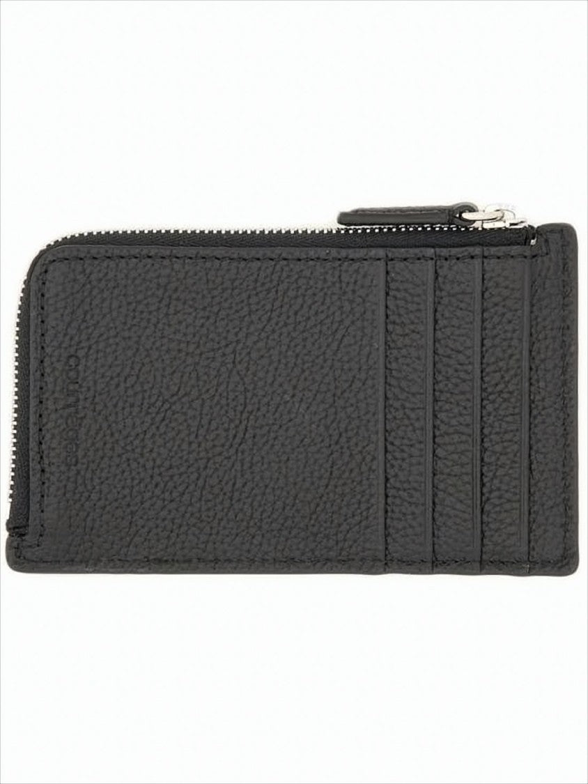 Textured Leather Card Wallet with Zip Closure