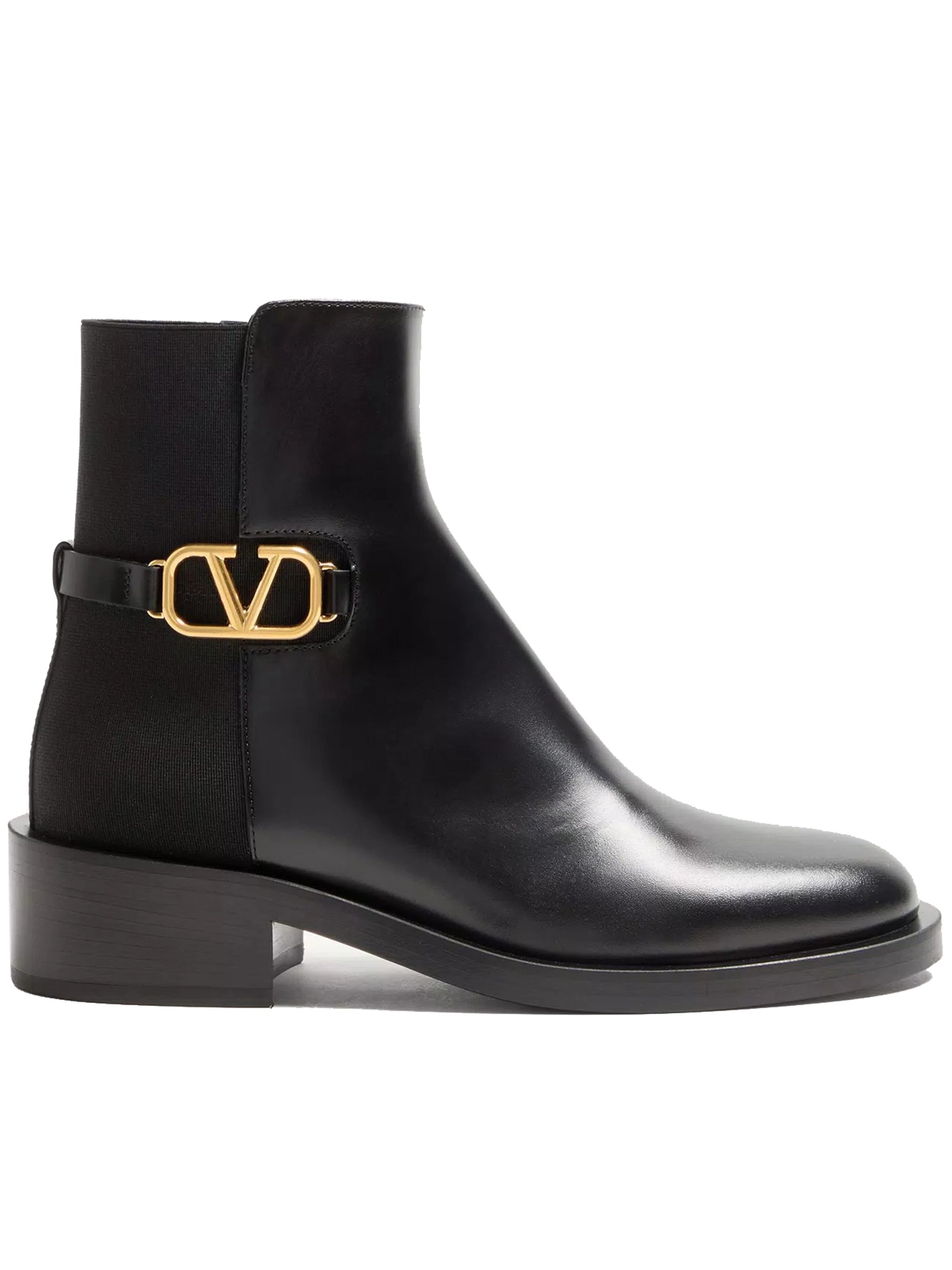 Black Polished Leather Elastic Back Bootie