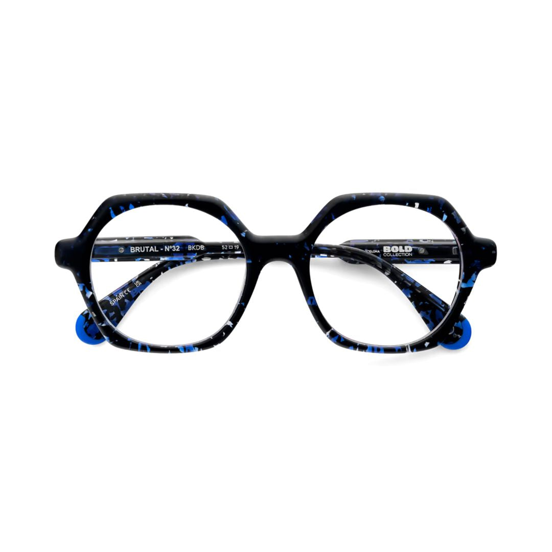 Brutal No.32 Hexagonal Geometric Eyeglasses with Marbled Accents