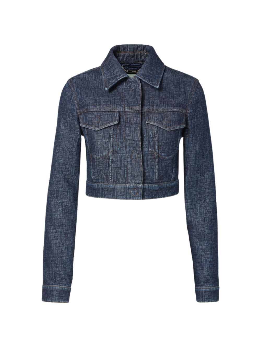 Cropped Denim Jacket with Embossed Texture