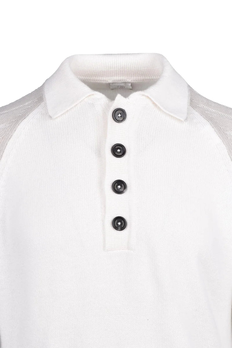 Cashmere Knit Polo - White/Beige