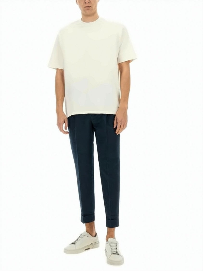Tailored Blue Straight Pants with Cuffed Hems