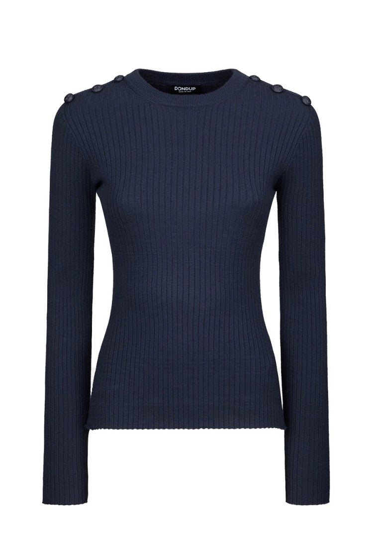 Fitted Blue Sweater With Shoulder Buttons