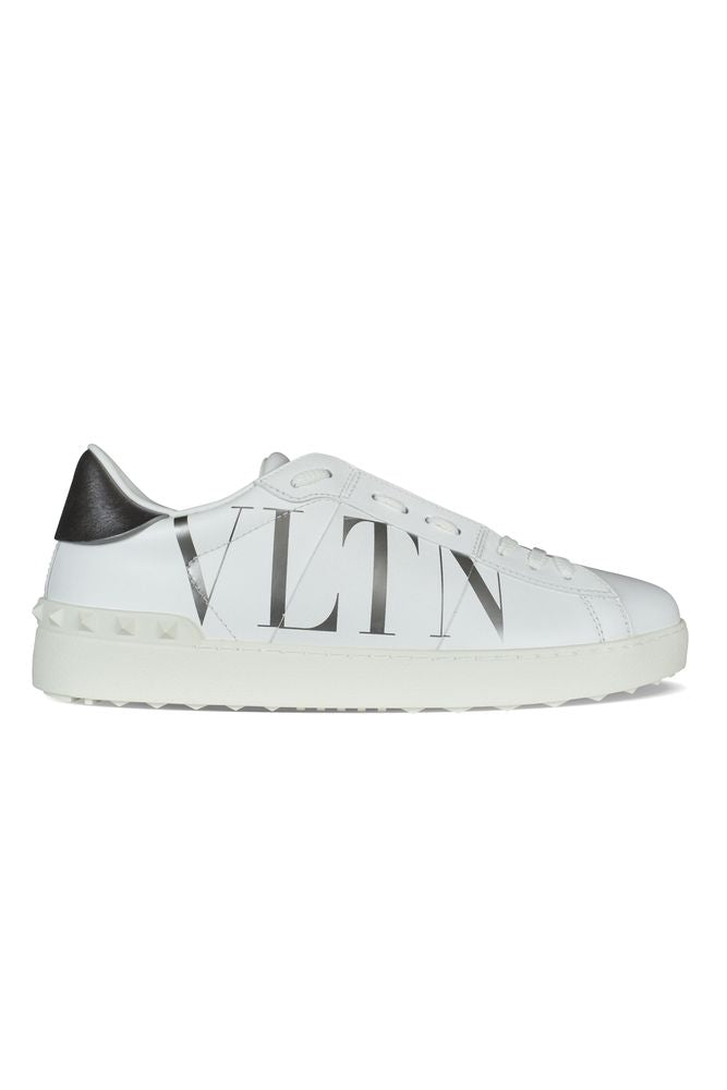Low-Top White Leather Sneakers With Silver Embellishments