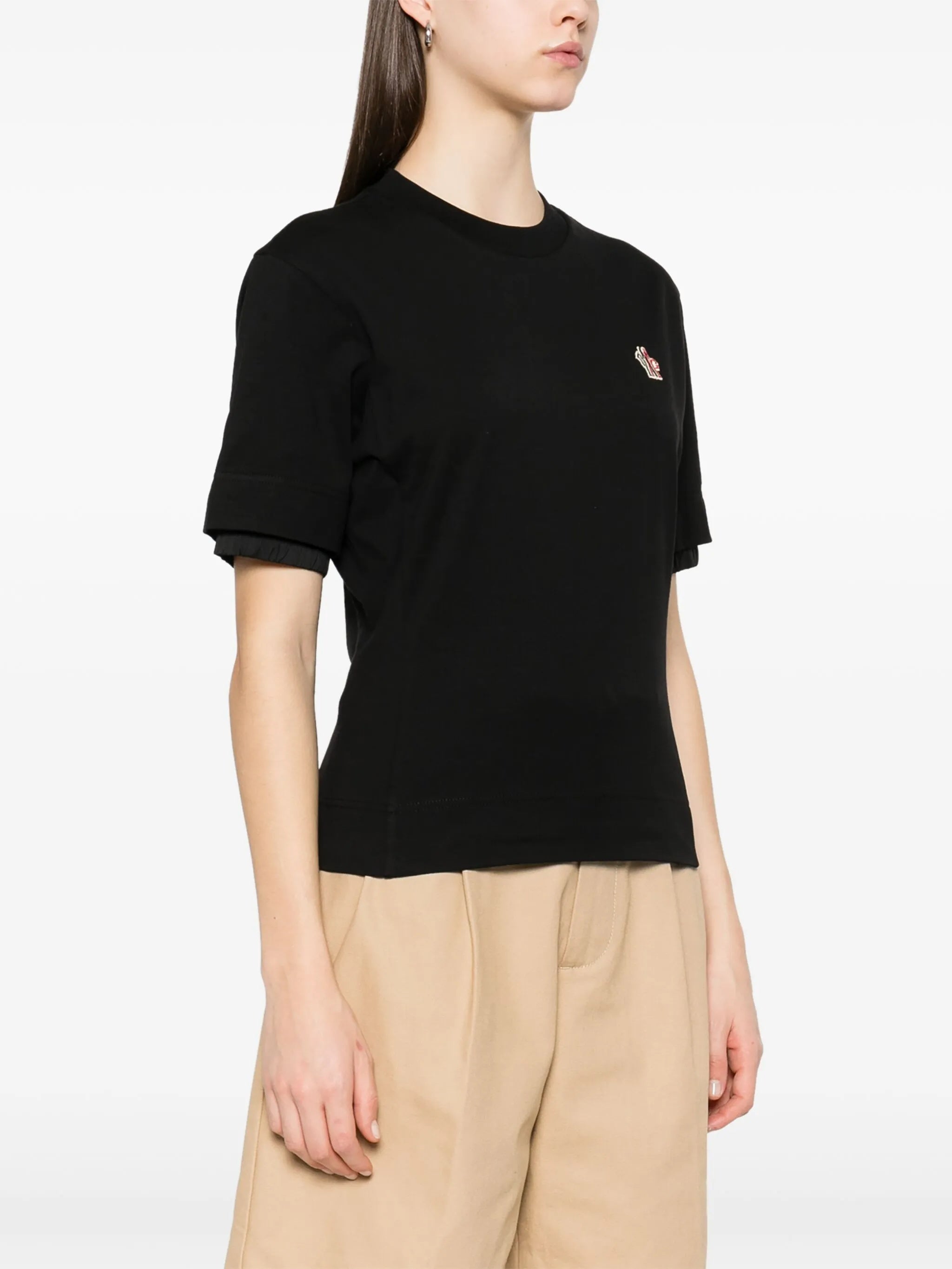 Black Cropped Cotton T-Shirt