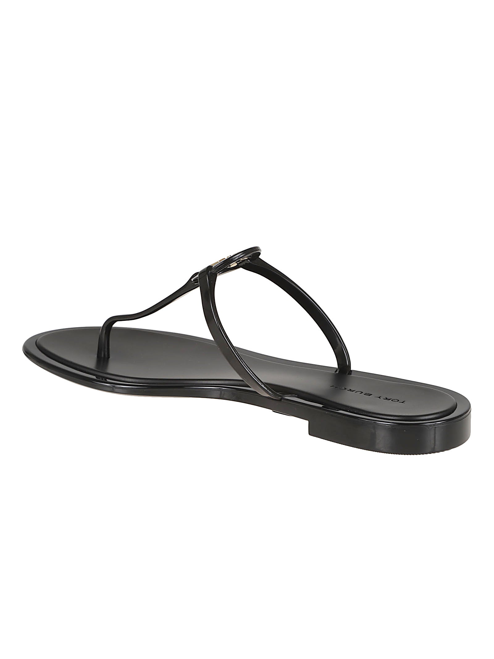 Black Sandals with Metallic Logo Emblem