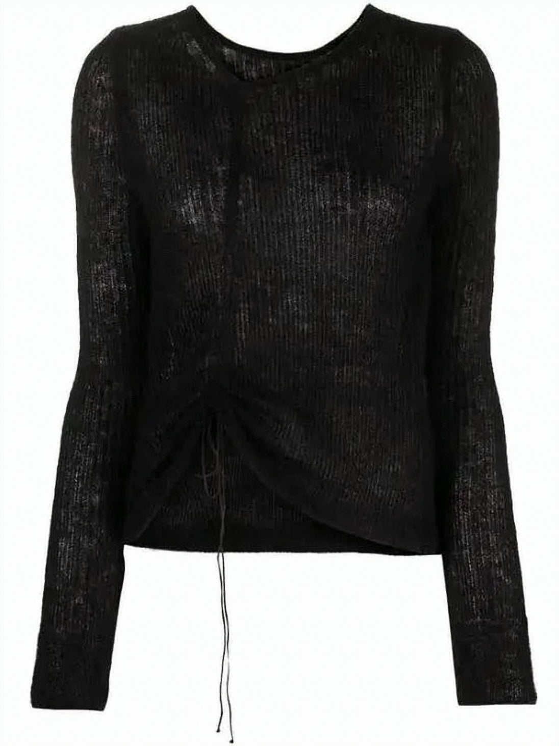 Semi-Sheer Knit Sweater with Gathered Detail
