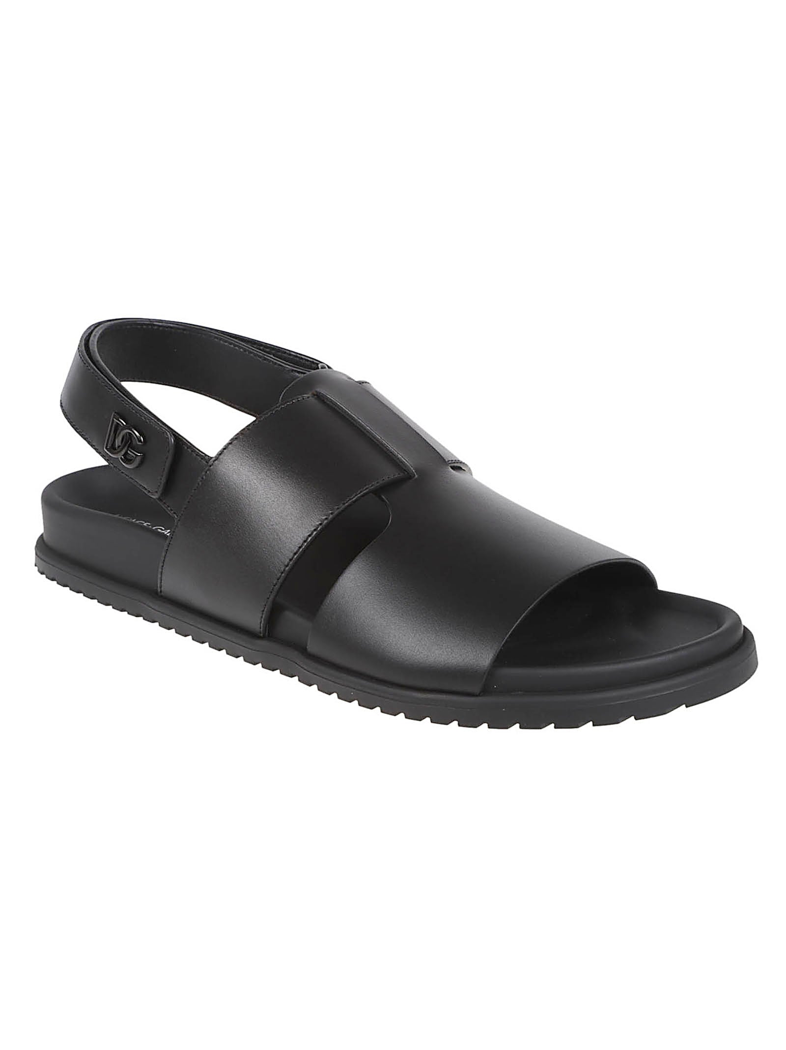Wide Leather Strap Sandals with Adjustable Buckle