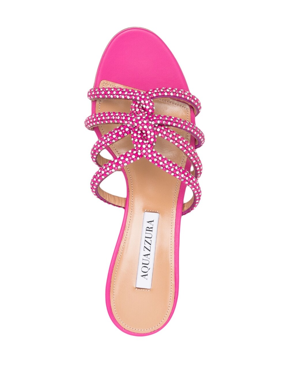 Crystal-Embellished Fuchsia Leather Mules