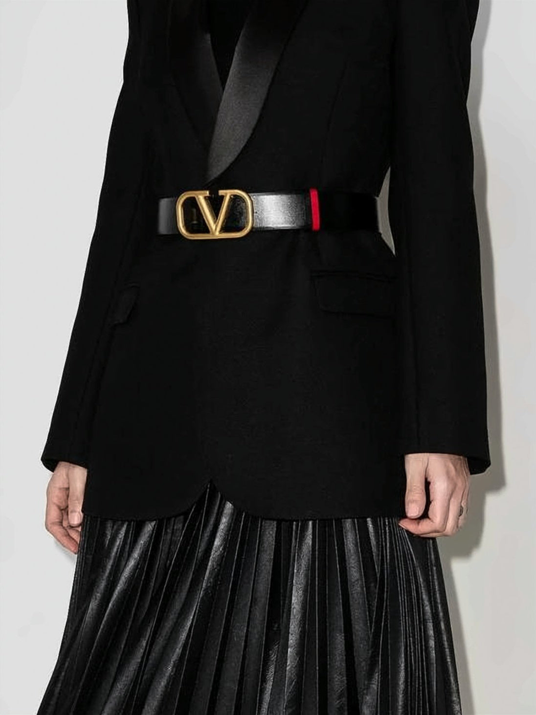 Leather Belt With Gold-Tone Brass Buckle