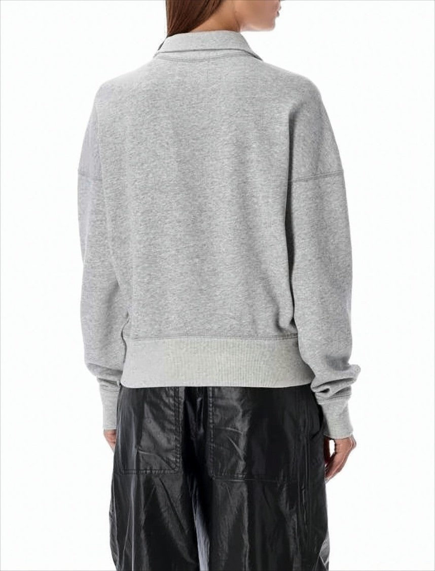 Long-Sleeve Heathered Pullover with Half-Zip Front