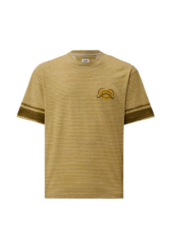 Horizontal Stripe Brown T-Shirt With Emblem Detail