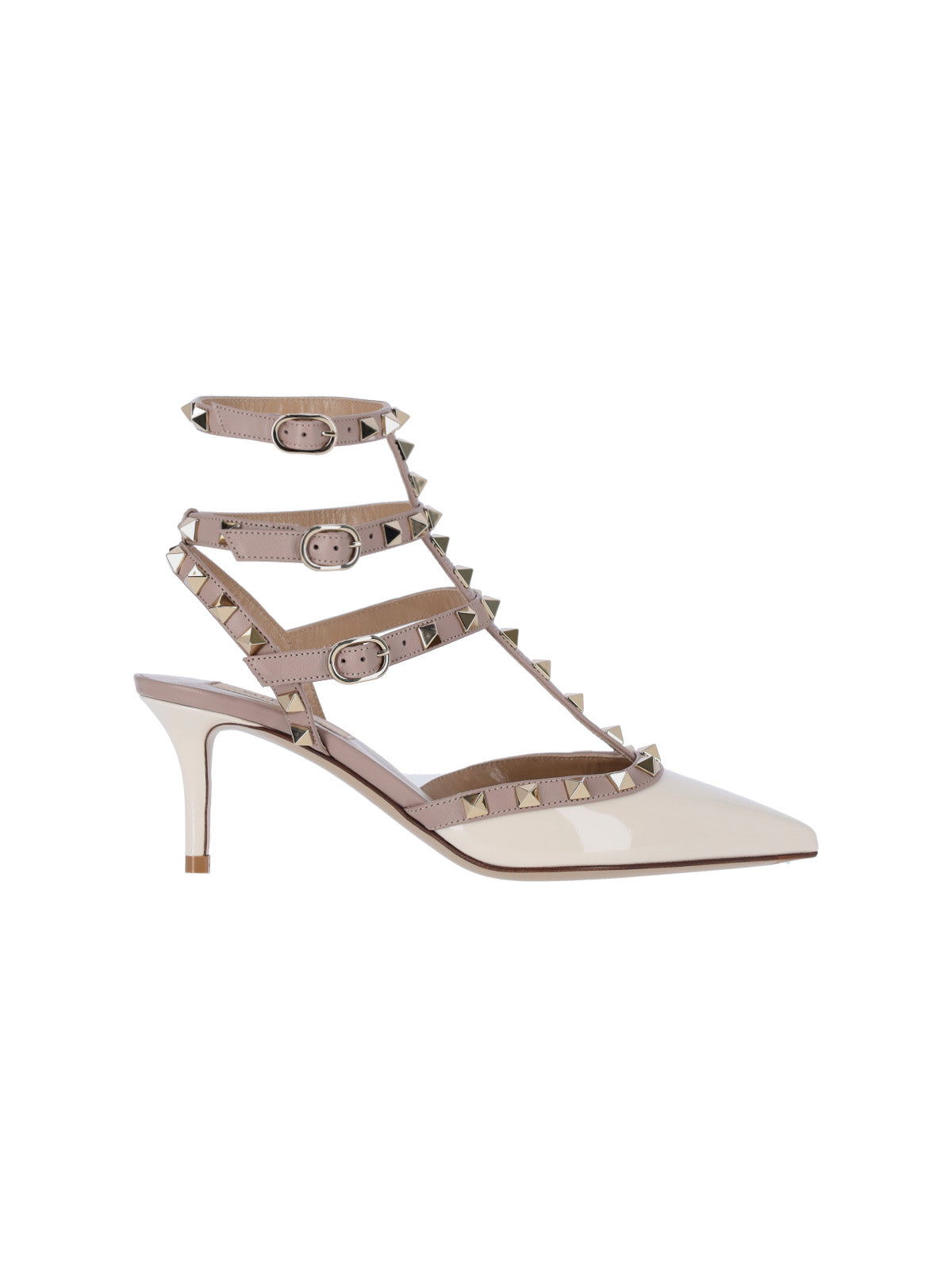 White Pointed-Toe Rockstud Leather Pumps