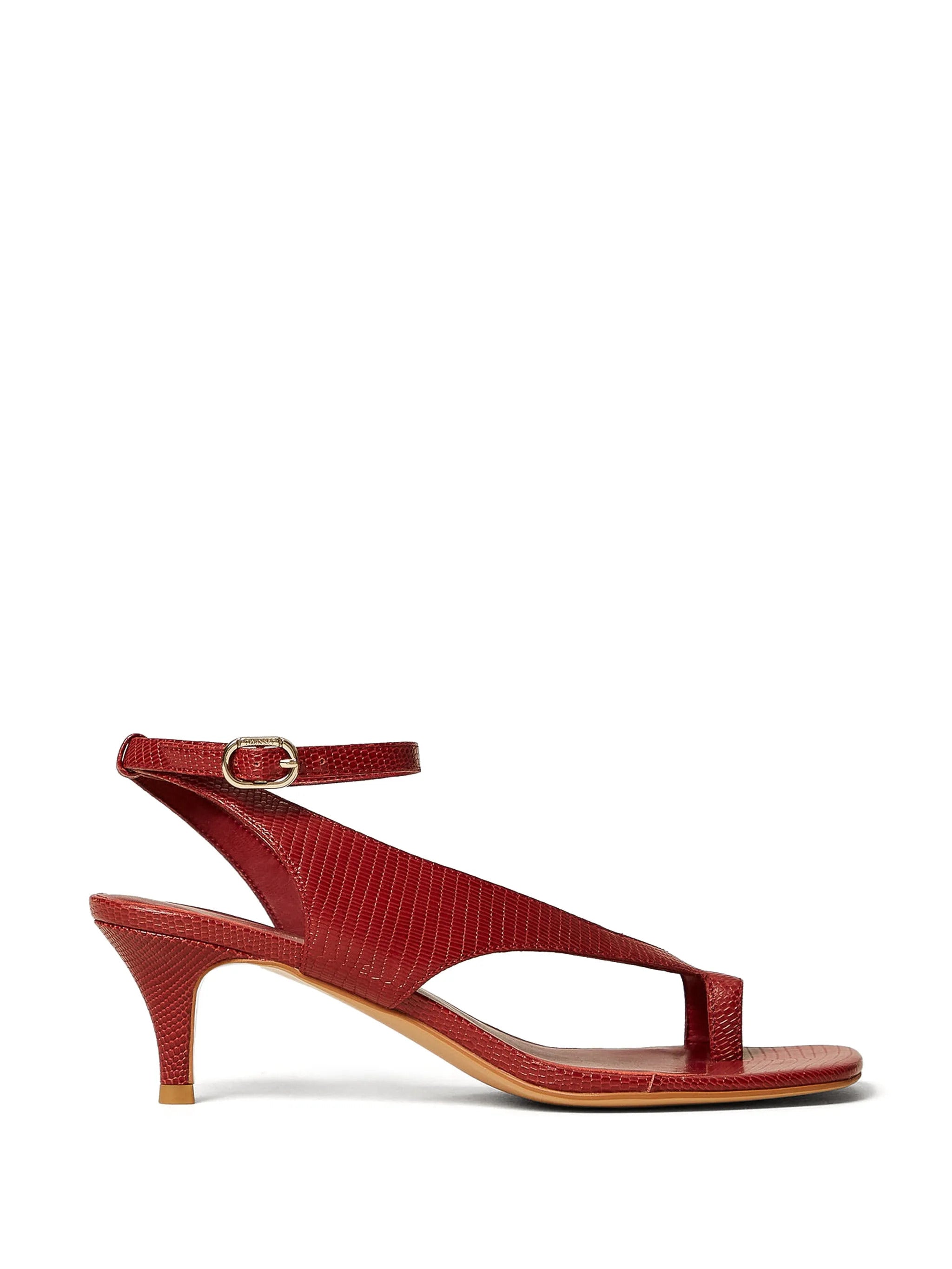 Lizard-Embossed Leather Sandals with Adjustable Ankle Strap