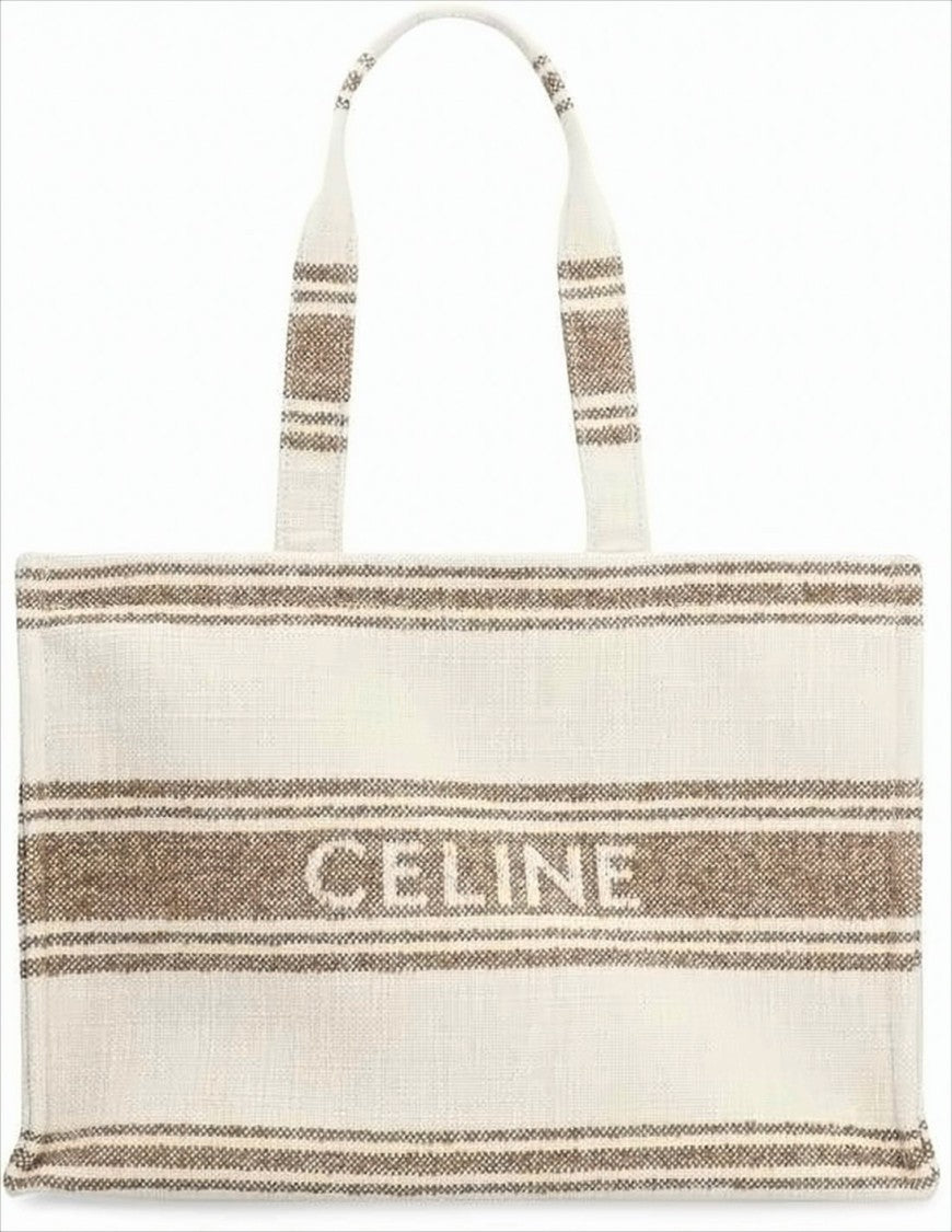 Woven Rectangular Tote Bag with Textured Stripes