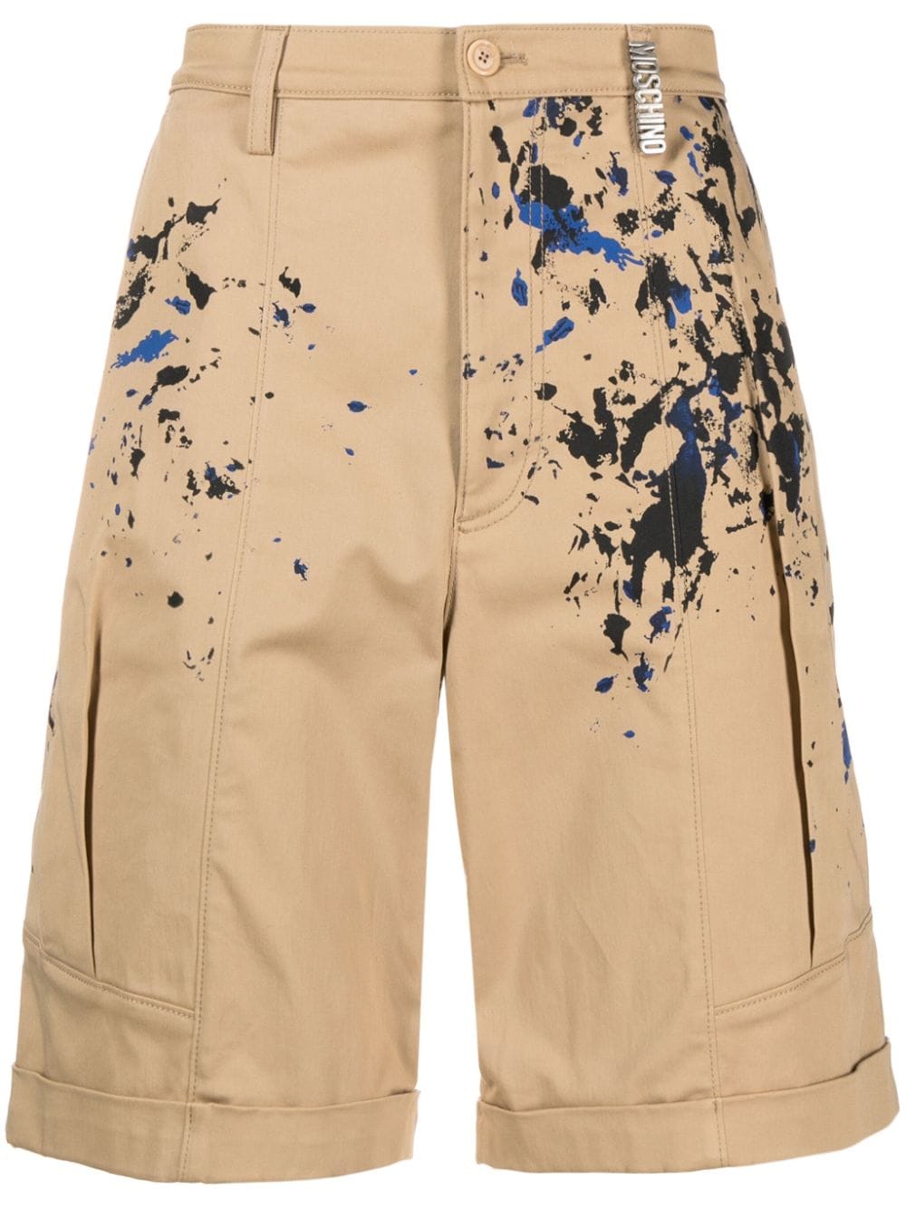 Painterly Print Sand Beige Stretch-Cotton Shorts