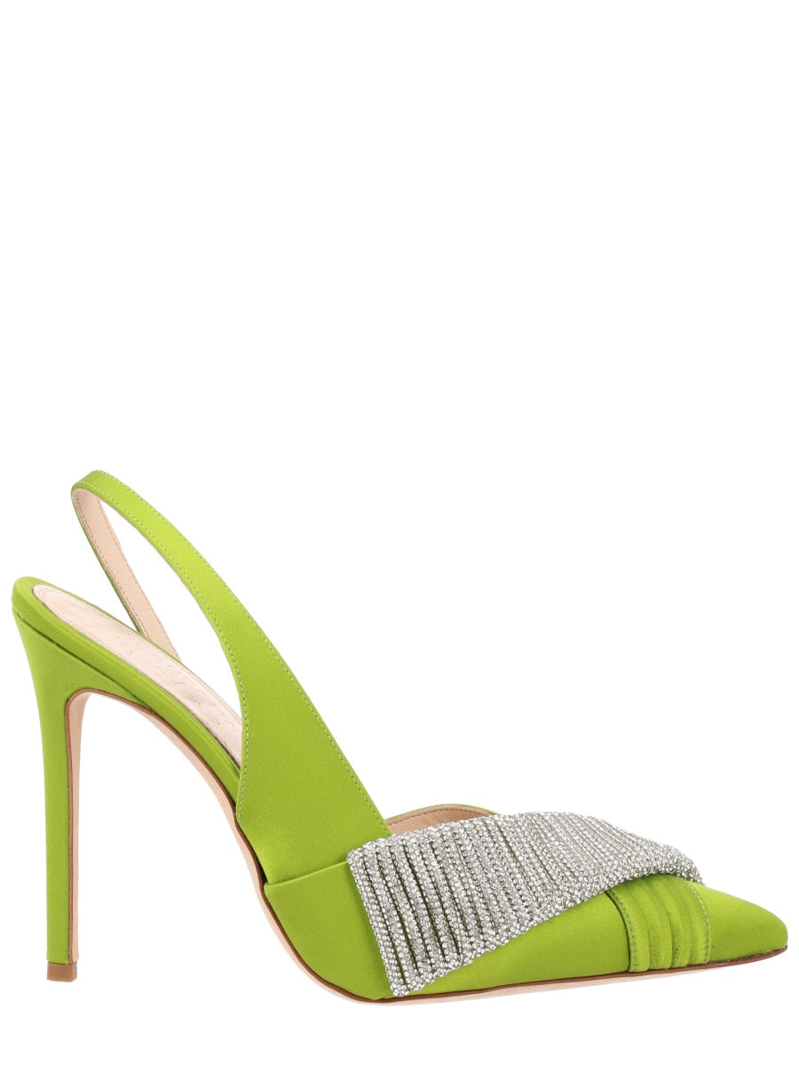 Lime Green Pointed Toe Satin Slingback Heels