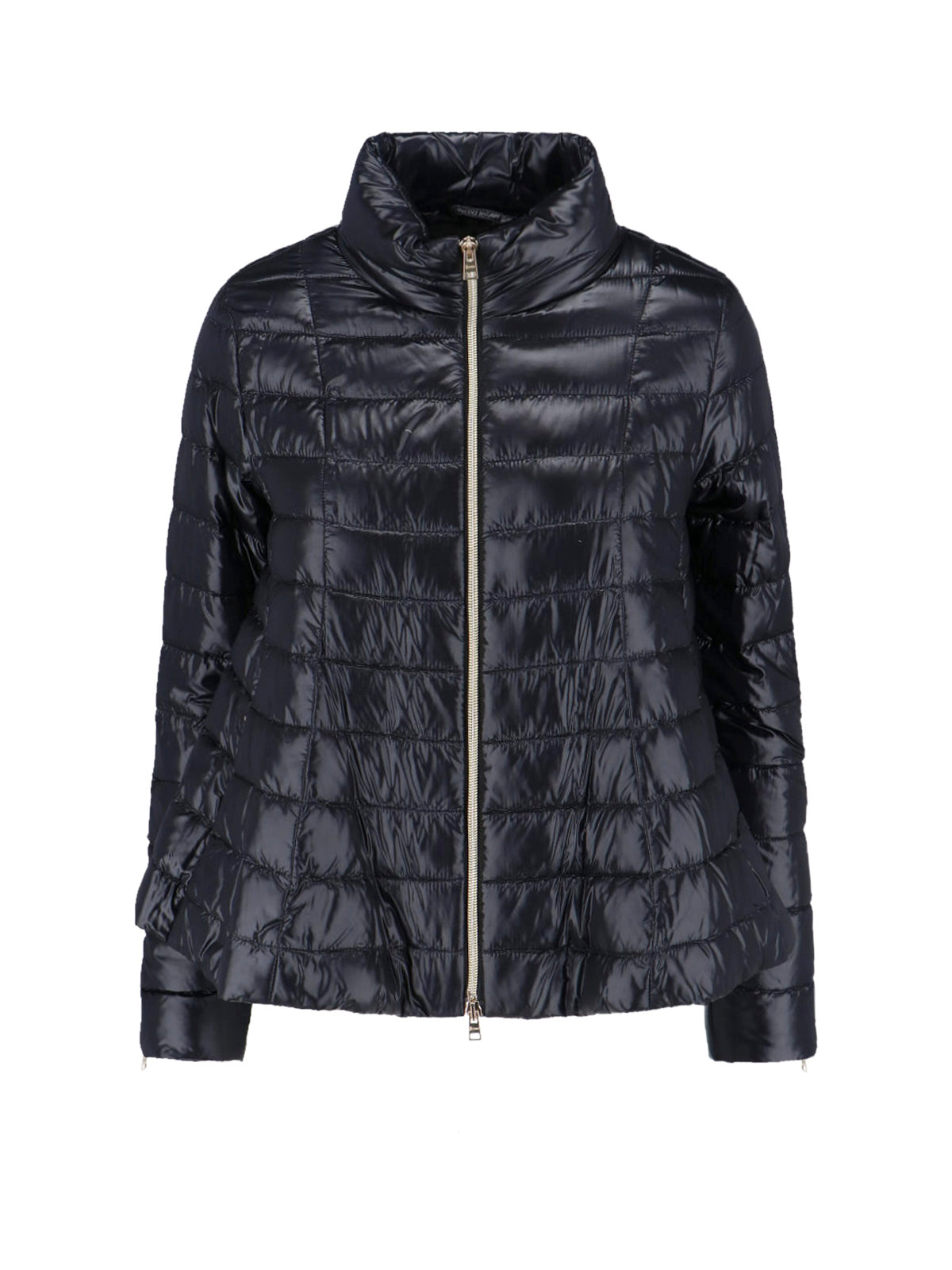 Tailored Black Jacket With High Collar And Zipper Closure